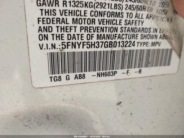 5FNYF5H37GB013224 Honda Pilot Ex
