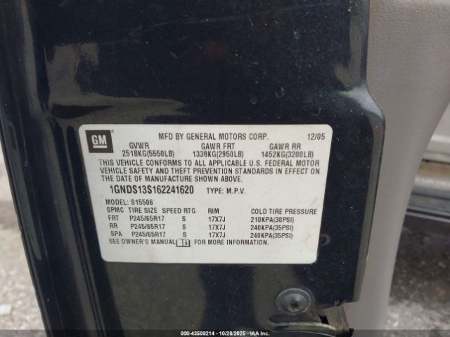 2006 CHEVROLET TRAILBLAZER 1GNDS13S162241620 Photo 8