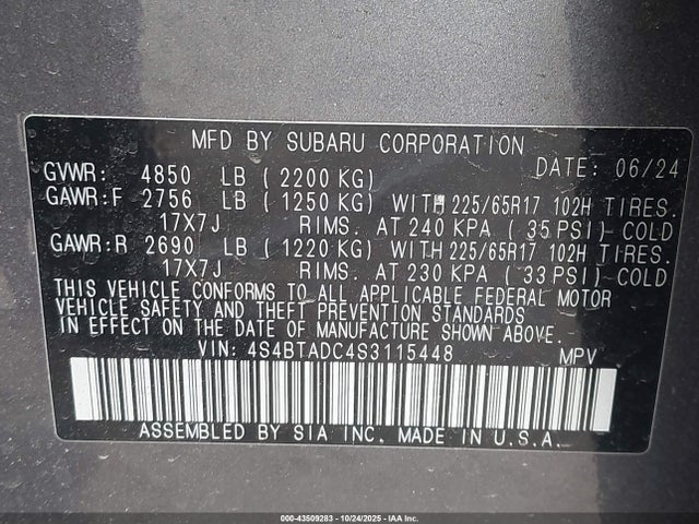 Subaru Outback Premium 2025 4S4BTADC4S3115448 Image 9