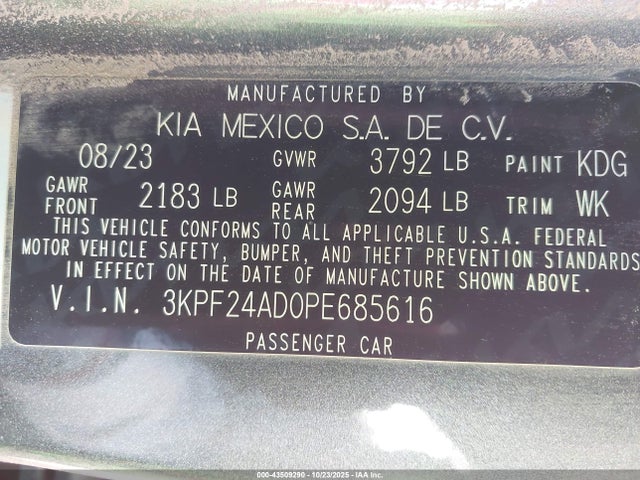 3KPF24AD0PE685616 KIA FORTE LX