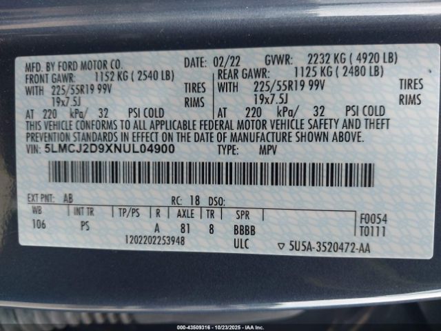 2022 LINCOLN CORSAIR 5LMCJ2D9XNUL04900 Photo 8