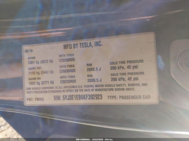2019 TESLA MODEL 3 5YJ3E1EB6KF392923 Photo 8