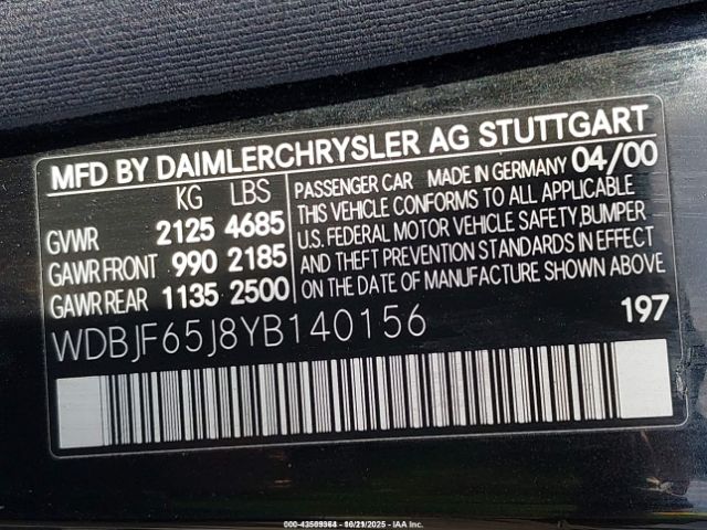 2000 MERCEDES-BENZ E 320 WDBJF65J8YB140156 Photo 8