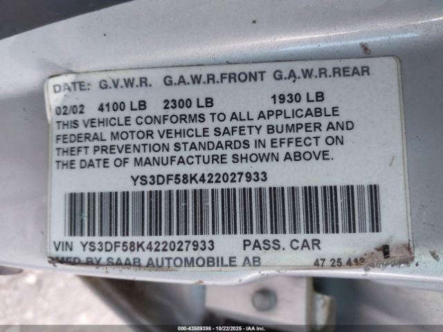 2002 SAAB 9-3 YS3DF78K527004949 Photo 8