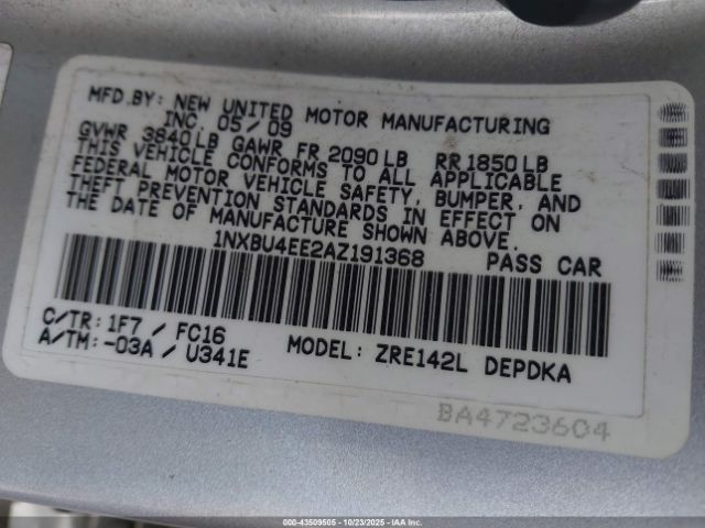 2010 TOYOTA COROLLA 1NXBU4EE2AZ191368 Photo 8