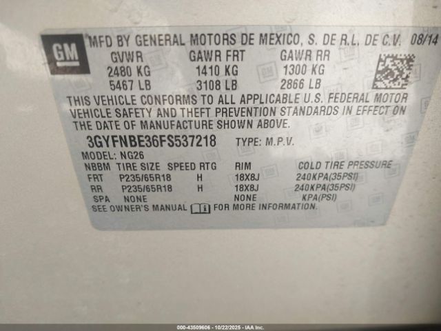 2015 CADILLAC SRX 3GYFNBE36FS537218 Photo 8