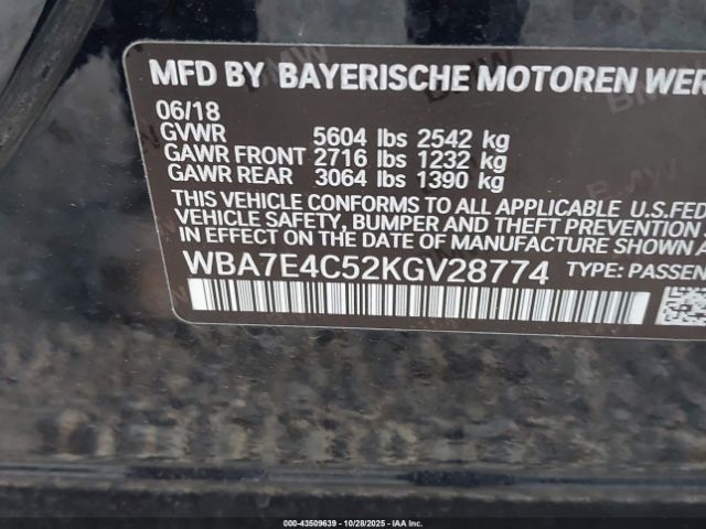 2019 BMW 740I WBA7E4C52KGV28774 Photo 8