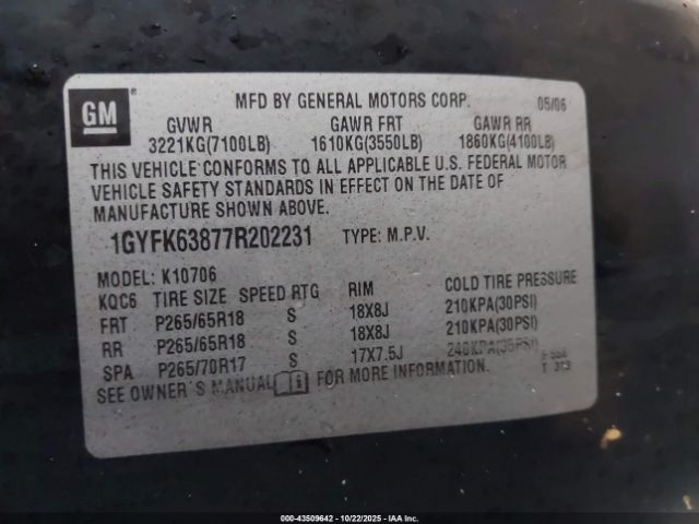 2007 CADILLAC ESCALADE 1GYFK63877R202231 Photo 8