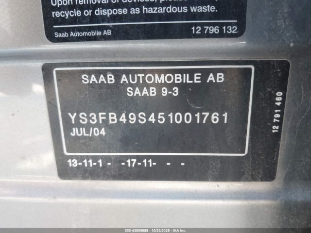 2005 SAAB 9-3 YS3FB49S451001761 Photo 8