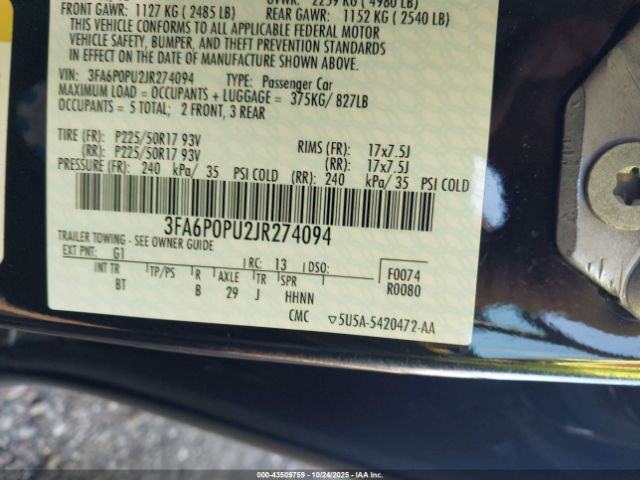 2018 FORD FUSION ENERGI 3FA6P0PU2JR274094 Photo 8