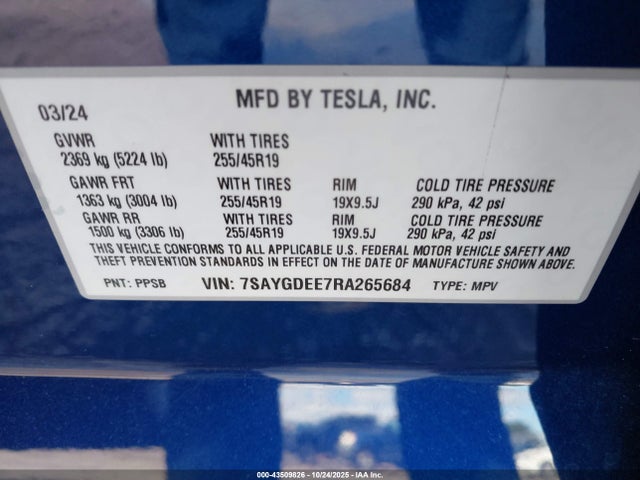 2024 TESLA MODEL Y 7SAYGDEE7RA265684 Photo 8