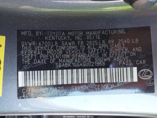 2016 LEXUS ES 350 58ABK1GG4GU021968 Photo 8