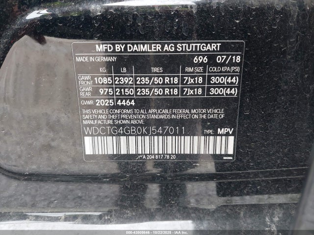 Продаж на аукціоні авто 2019 Mercedes-benz Gla 250 4matic, vin: WDCTG4GB0KJ547011, номер лоту: 43509846