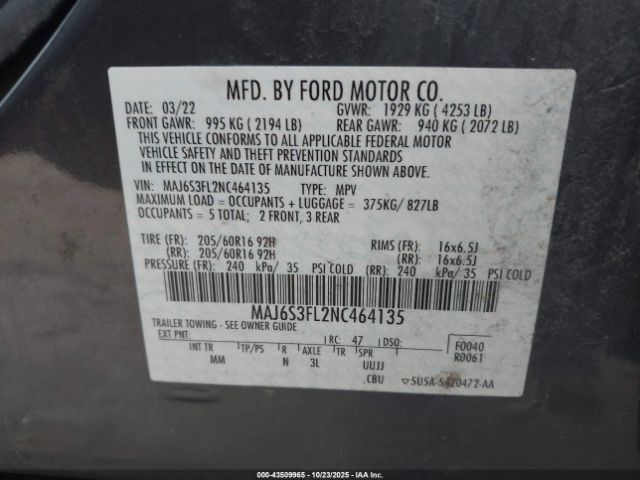 2022 FORD ECOSPORT MAJ6S3FL2NC464135 Photo 8