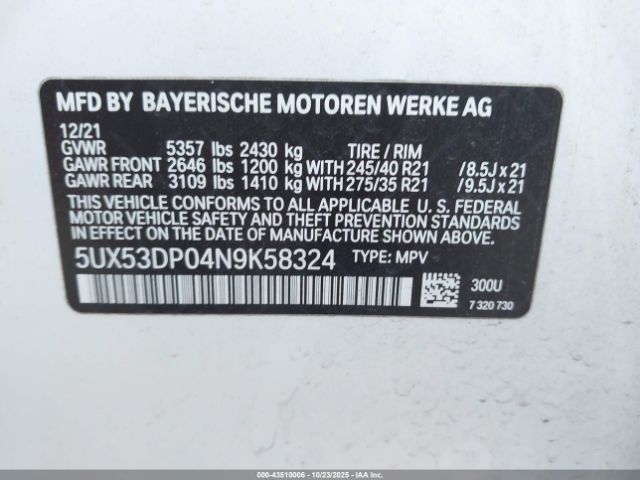 2022 BMW X3 5UX53DP04N9K58324 Photo 8