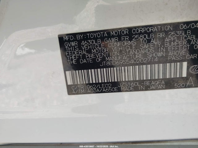 2004 Lexus Gs 300 მანქანა იყიდება აუქციონზე, vin: JT8BD69S540202714, აუქციონის ნომერი: 43510007