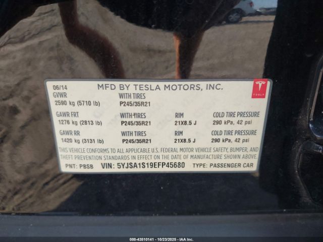 2014 TESLA MODEL S 5YJSA1S19EFP45680 Photo 8