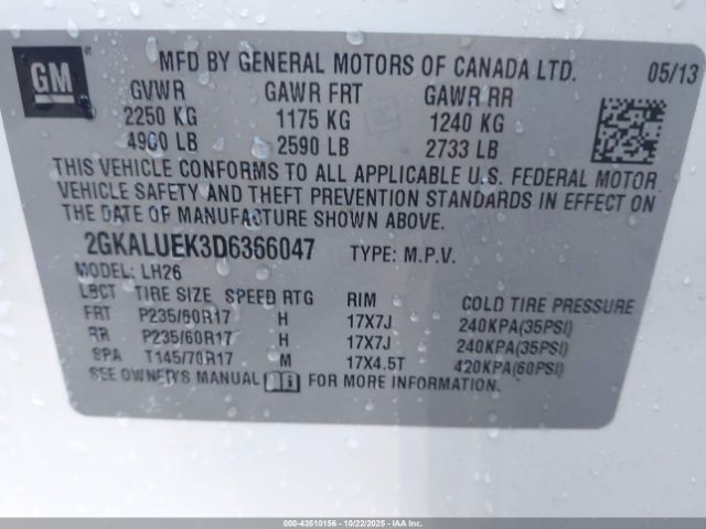 2013 GMC TERRAIN 2GKALUEK3D6366047 Photo 8