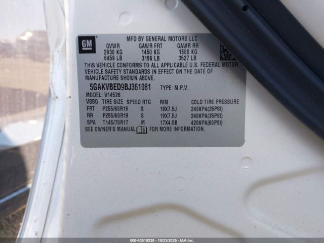 2011 BUICK ENCLAVE 5GAKVBED9BJ361081 Photo 8