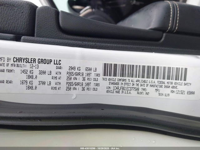 2014 Jeep Grand Cherokee Limited მანქანა იყიდება აუქციონზე, vin: 1C4RJFBG1EC377508, აუქციონის ნომერი: 43510299