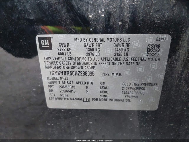 2017 CADILLAC XT5 1GYKNBRS0HZ288095 Photo 8