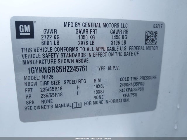 2017 CADILLAC XT5 1GYKNBRS5HZ245761 Photo 8