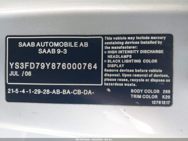 2007 SAAB 9-3 YS3FD79Y876000764 Photo 8