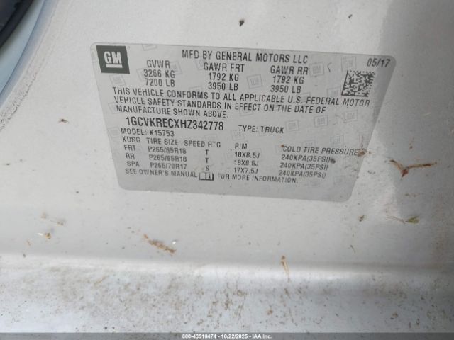 2017 CHEVROLET SILVERADO 1500 1GCVKRECXHZ342778 Photo 8