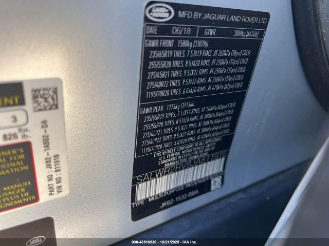 2018 LAND ROVER RANGE ROVER SPORT SALWR2RV8JA811916 Photo 8