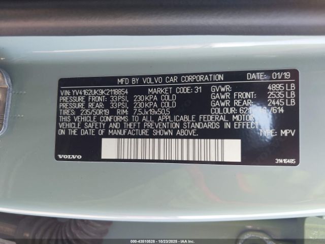 2019 VOLVO XC40 YV4162UK9K2118854 Photo 8