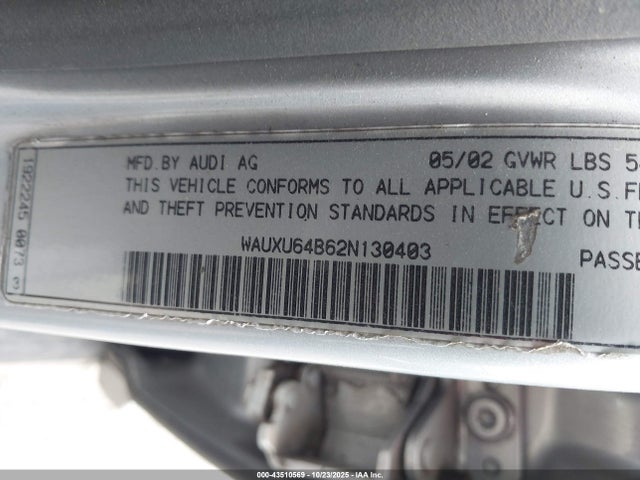2002 AUDI S6 WAUXU64B62N130403 Photo 8