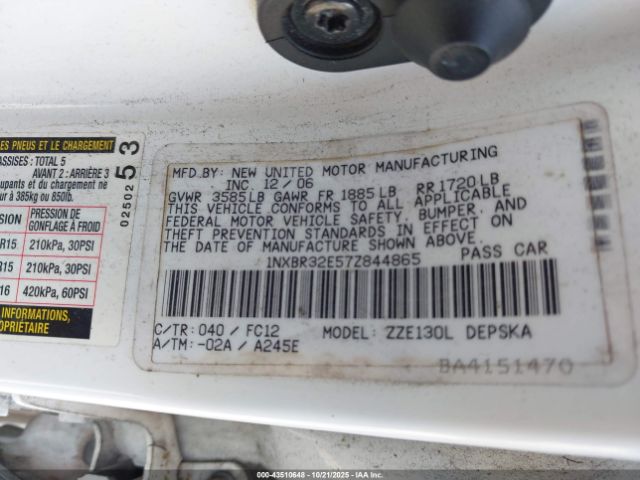 2007 TOYOTA COROLLA 1NXBR32E57Z844865 Photo 8