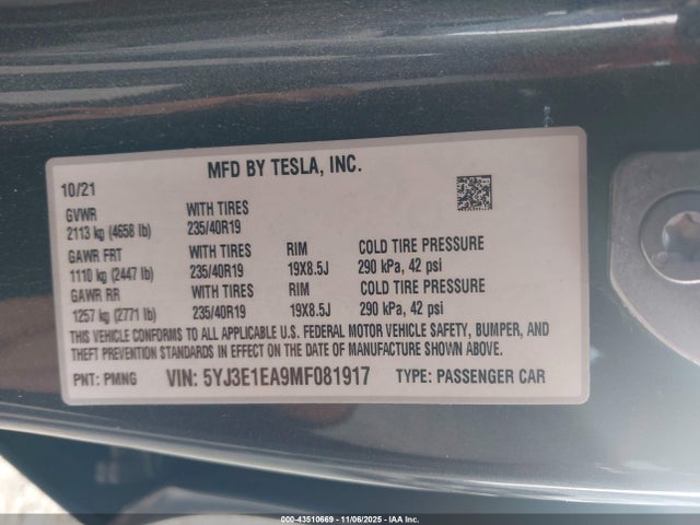 2021 TESLA MODEL 3 5YJ3E1EA9MF081917 Photo 8