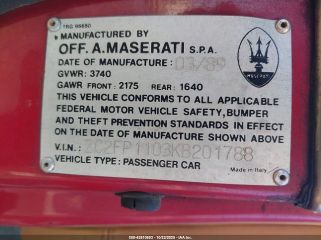 1989 CHRYSLER TC ZC2FP1103KB201788 Photo 8