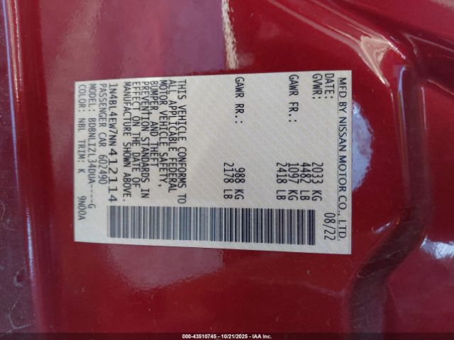 2022 NISSAN ALTIMA 1N4BL4EW7NN412114 Photo 8