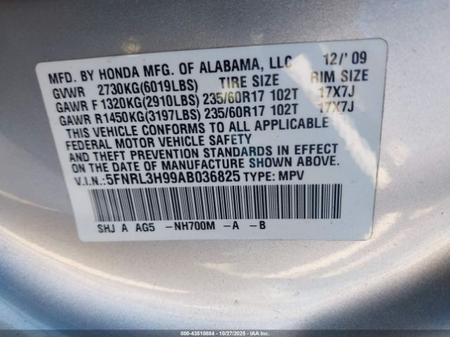 2010 HONDA ODYSSEY 5FNRL3H99AB036825 Photo 8