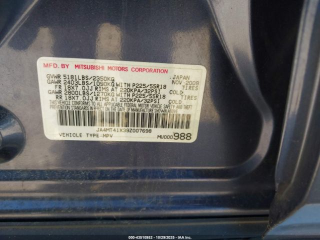 2009 MITSUBISHI OUTLANDER JA4MT41X39Z007698 Photo 8