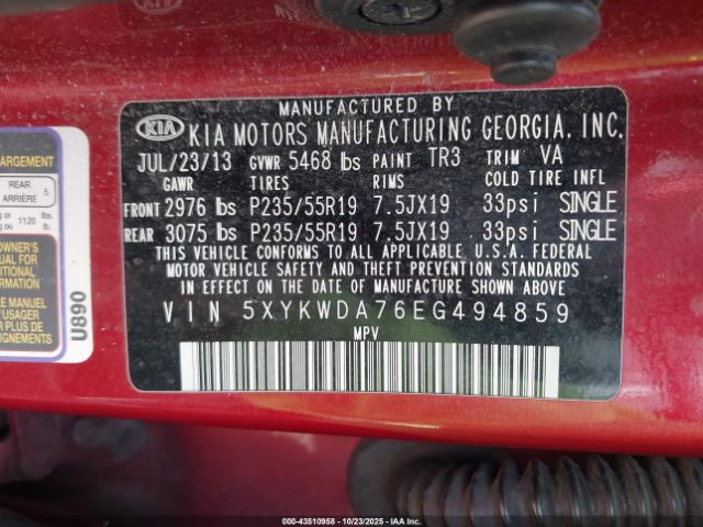 2014 KIA SORENTO 5XYKWDA76EG494859 Photo 8