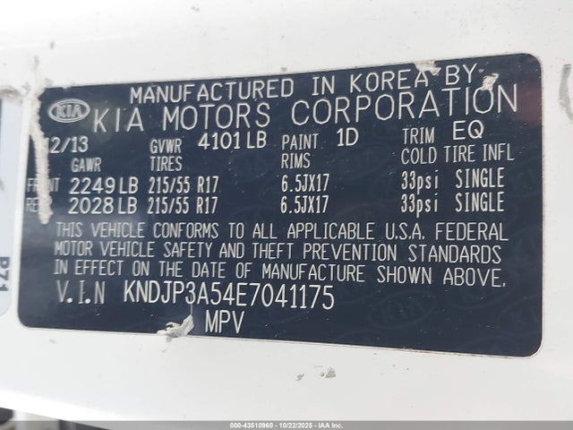 43510960 :رقم المزاد ، KNDJP3A54E7041175 vin ، 2014 Kia Soul + مزاد بيع