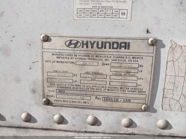 Продаж на аукціоні авто 2006 Hyundai Translead Inc Hyundai Translead Inc, vin: 3H3V532C26T081114, номер лоту: 43511032