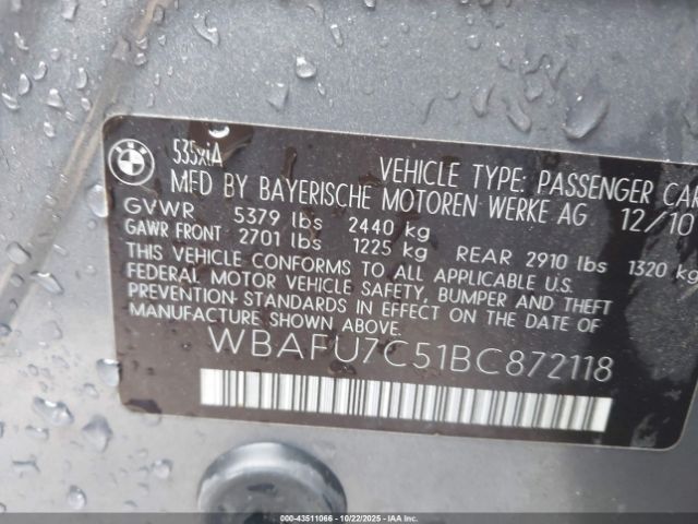 2011 BMW 535I WBAFU7C51BC872118 Photo 8