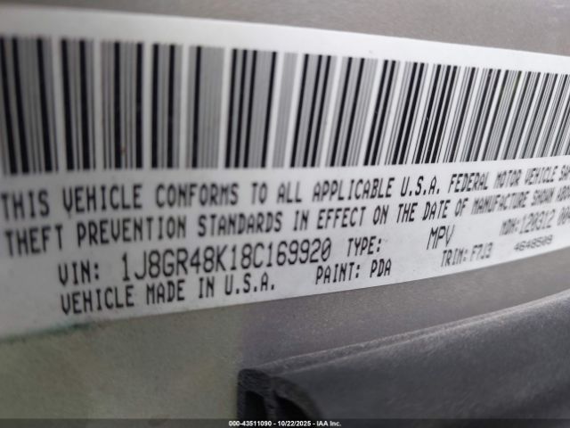 2008 JEEP GRAND CHEROKEE 1J8GR48K18C169920 Photo 8