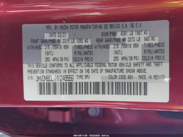 Продажа на аукционе авто 2021 Mazda Cx-30 Premium, vin: 3MVDMBDLXMM246559, номер лота: 43511129