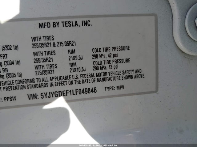2020 TESLA MODEL Y 5YJYGDEF1LF049846 Photo 8