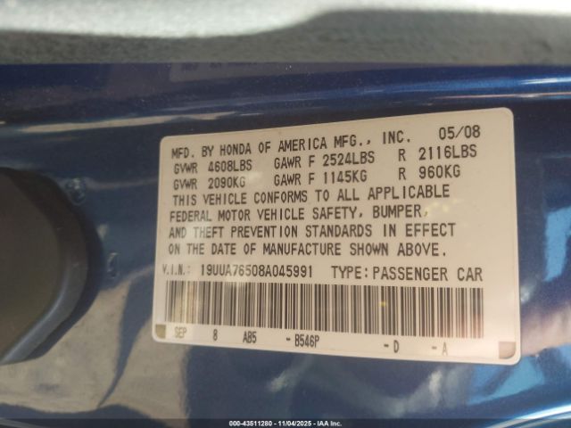 2008 ACURA TL 19UUA76508A045991 Photo 8