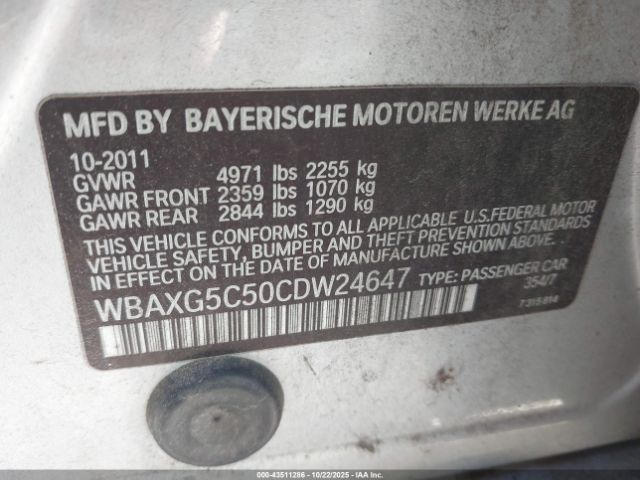 2012 BMW 528I WBAXG5C50CDW24647 Photo 8
