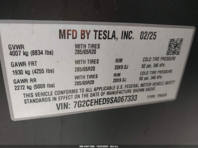 2025 TESLA CYBERTRUCK 7G2CEHED9SA067333 Photo 8