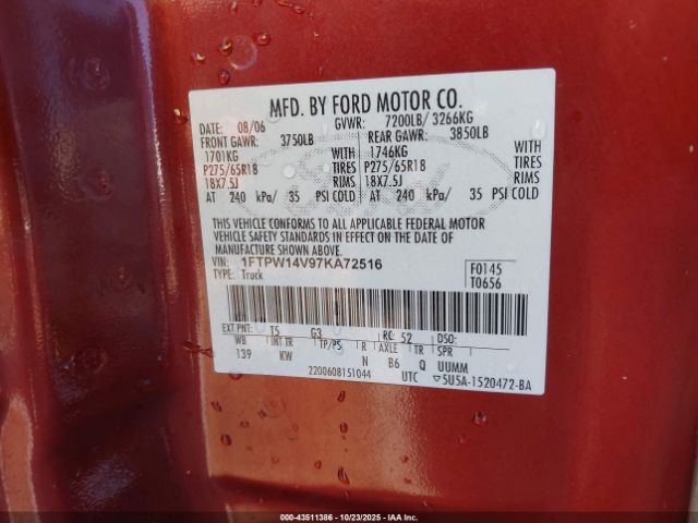 2007 FORD F-150 1FTPW14V97KA72516 Photo 8