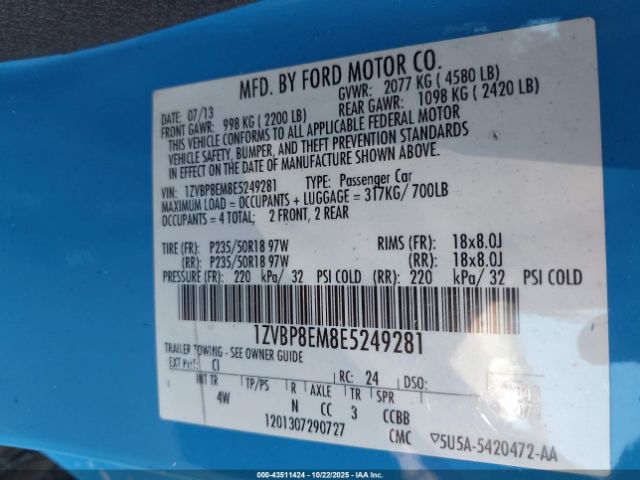 2014 FORD MUSTANG 1ZVBP8EM8E5249281 Photo 8