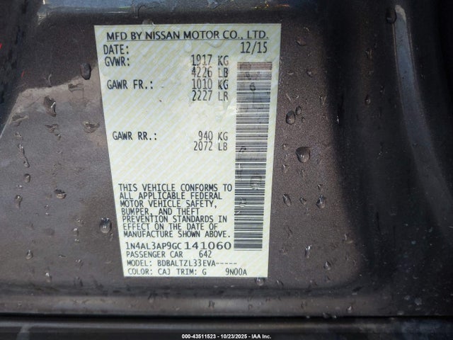 1N4AL3AP9GC141060 Nissan Altima 2.5 Sl
